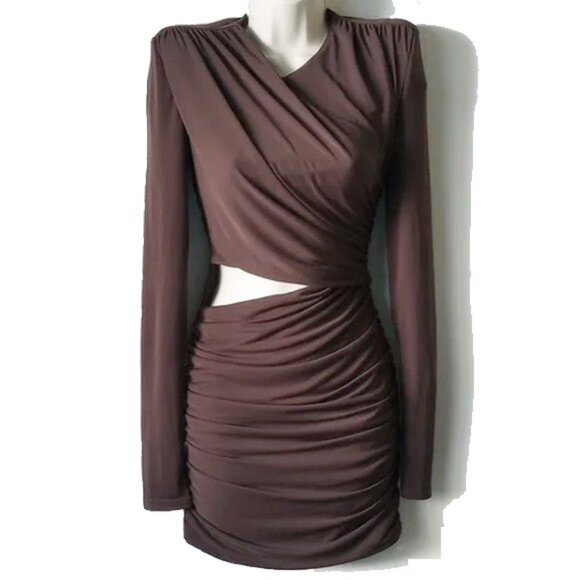 NWT Zara Ruched Cutout Bodycon Mini Dress XS Brown - Picture 1 of 7